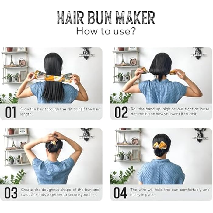 Hair Bun Maker Band, Floral and Tropical Prints, Wire-Secured Design, Multi-Color,1 Pcs - Image 3